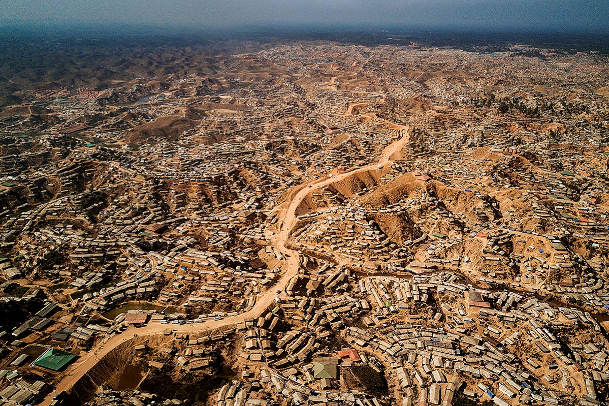 © UNHCR/Roger Arnold  Aerial View, Day, Landscape, No People, Outdoors, Refugee Camp, Refugee Camp Extension, Road, Roof, Tent